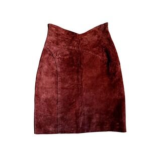 Forenza 90s Vintage Brown Suede Leather Pencil Skirt High Waist Made in Italy 26